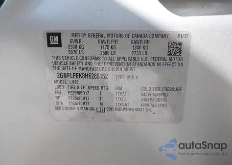 2017 Chevrolet Equinox Lt from USA, damaged, VIN 2GNFLFEK8H6285152